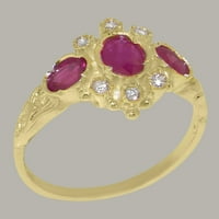 Britanci napravio 9k žuto zlato rubin i dijamantni prsten Ženski prsten - Veličine opcije - Veličina