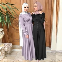 Ženski islamski ramazan dugih rukava saten maxi haljina s maxi prednjim strukom naleted tanki abaya