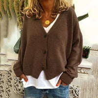 Ženski gumb Cherella čvrsti pleteni džemper s dugim rukavima Cardigan jakna kafa, xxxl