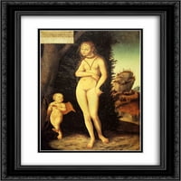 Lucas Cranach The Elder Matted Crna Ornata uokvirena umjetnička štampa 'Venera sa Kupidom lopova meda'