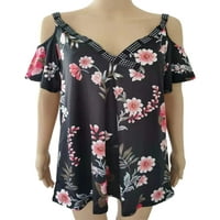 Avamo ljetna majica Žene kratki rukav s ramena Loot FIT-a Pulover casual top cvjetni tiskani V izrez