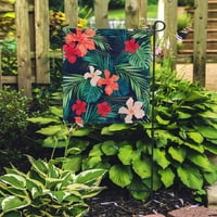 Crvene ljetne šarene havajske tropske postrojenja i hibiskus cvijeće zelena okućnica zastava ukrasna