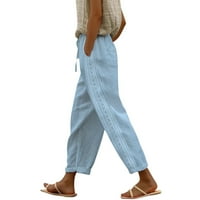 ManXivoo široke pantalone za noge za žene Ženske hlače visoke struke Kapri hlače sa džepovima široke pantalone za žene za žene Ženske hlače plave boje