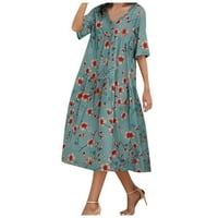 Ženske haljine Dužina gležnja kratkih rukava casual casual a-line cvjetna V-izrez ljetna haljina plava