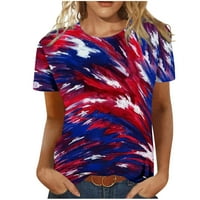 Ženski vrhovi i bluze Ljeto Žene Ljeto Ležerne prilike CrewNeck kratki rukovi T-majice Flag Print Fit