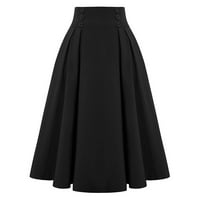 Duge suknje za žensku modnu ležernu suknju sa džepovima Vintage High Squik Nasled suknje crna