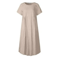 Žene ležerne pamučne haljine Ljeto Lood Fit Plus size kratki rukav okrugli vrat Midi haljina Dužina