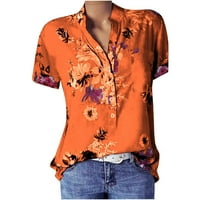 Huaai žene ljetne majice plus veličine ispis bluza džep džep s kratkim rukavima Top kratka bluza narandžasta
