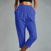 Caveitl Žene Capri, Žene Ležerne prilike čvrstih boja Elastični struk Udobne ravne hlače dužine tele plave, m