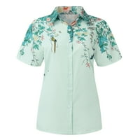 Košulje za žensku modnu ležernu taster za tiskane tastere rever kratkih rukava vrhova bluza svijetlo