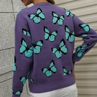 Ženske modne duge rukave Crew vrat leptir Ispiši labavi vrhovi bluza Pleteni džemper za žene vrhove