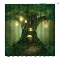 Fantasy Forest Tuš zastove okrugli drveni vrata Misty Mala cestovna postrojenje Fairy Priključak za