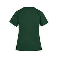 Yubatuo Dan nezavisnosti Women Plus size Scrips Top sa džepovima V-izrez s kratkim rukavima odštampane radne bluze za žene Zelena L