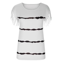 Odeerbi ljetni casual elegantni vrhovi za žene Stripe Tassels bluza s kratkim rukavima okrugla majica