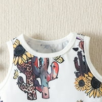 Toddler Boys Girls Crtani film bez rukava, majica na vrhu prsluka Hlače bijele 90