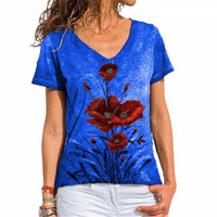 Bluze za žene Modni V izrez Cvijet za izrez Print kratki rukav ženski Ljetni vrhovi labave majice za