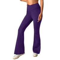 MLQIDK ženske casual bootleg joga hlače v Crossover visokog struka Flarne Workout hlače tamno ljubičaste