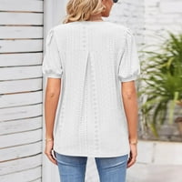 MLQIDK Trendna odjeća za žene kratki rukav čipkasti majica TOWS Ljeto V izrez Casual Bluze majice Bijeli