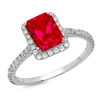 1.86ct smaragdni rez crveni simulirani ruby ​​18k bijeli zlatni godišnjica Angažovanje halo prstena