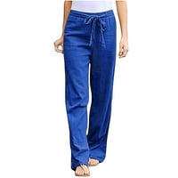 Žene labave pantalone za crtanje Jednobojne posteljine u boji ravne ležerne duge široke noge joga hlače