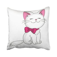 Mačka Bijela Kitty s ružičastim lukom slatki crtani smiješni mački ljubimac Wiskers Mali jastuk