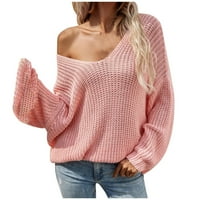 Ženska džemper gumb labav kratki soild boja V-izrez dugih rukava dugih rukava vrhunske pulover džemper