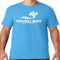 Mens Manu Bay Surf Company White Logo Majica, srednja aqua plava