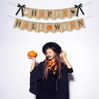 Ransitti Happy Halloween Burlap Banner Višebojni dizajn Pumpkin Witch Halloween Party Dekoracije Bijela