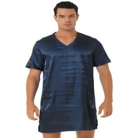 Aislor Muška silaska noćna noćna majica kratki rukav V-izrez Casual Lounge Top majica Sleepywer Navy_blue
