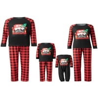 Suandret Božićna porodična roditelj-dječji odijelo s dugim rukavima vrhovi ispisa plairane hlače božićne