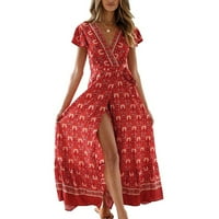 Haljine za žene ljetne trendSvomen ljetne haljine s V-izrezom plaža boemska cvjetna turska haljina Beige