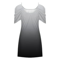 Clearsance Ljetne haljine za žene kratki rukav odštampani casual mini scoop vrat izreza siva 3xl