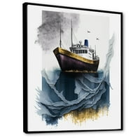 Art DesimanArt Ljubičasta zlato Moderni ribolovni brod Primorski brod uokviren platno Art Print u. Široko