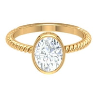2. CT Womens ovalni oblik Moissanite Solitaire Angažman prsten sa uvijenim konopcem, 14k žuto zlato,