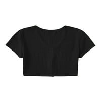 Ženska crna ravnica V izrez Casual kratkih rukava Plus majica
