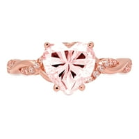 2.1ct Heart rez ružičasti simulirani dijamant 14k ružičasti ružičasti zlato ugraviranje Izjava bridalne