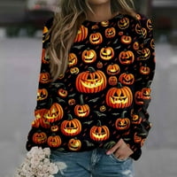 Halloween vrhovi za žene bluze za žene ženska casual moda Halloween Print s dugih rukava O-izrez pulover