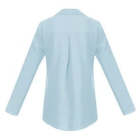 Ženske vrhove gumb-down labav dugi rukav, majice Henley Summer Light blue 2xl
