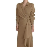 Plus veličina haljina za žene na dugih rukava naborane haljine wrap v izrez Flowy Business casual line