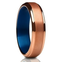 Ventinski prsten od ružičastog zlata, plavi vjenčani prsten, volfram karbidni prsten, vjenčani prsten,