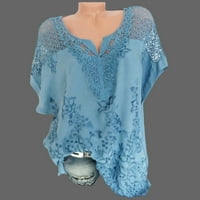 Ženski casual vrhovi Solid V-izrez kratki rukav labav bluza plava 2xl