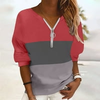 Top T Majica Moda za žene Colorblock Print Dugih rukava sa zatvaračem na otvorenom modni na vrh