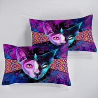 Trippy Alien Cat Posteljina kraljeve veličine Psihipedelic Hippie Duvet Cover set za dječje dječake