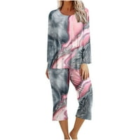 HFYIHGF Ženske dvodijelne pidžame setovi za jesen cvjetni print s dugih rukava za snimke i kapri hlače