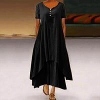 Ženska casual haljina Ženska Ležerna haljina V-izrez Kratki rukav Nepravilna labava duga haljina odjeća