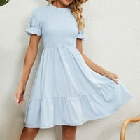 Haljine za žene Ljeto Plavi poliesterski ženski Ljetni pola rukava Swing Mini haljina Square Crt Chiffone