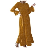 Lroplie Womens haljine s dugim rukavima Ljeto V-izrez Ležerne prilike Labavost labava haljina za žene Žuta m