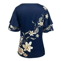Ženski ljetni vrhovi bluza Ležerne prilike za lakiranje Grafički otisci Žene košulje Okrugli izrez Navy