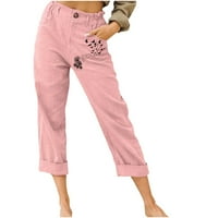 Symoidni ženski pune dužine casual pantalone s tankim klirensom na džepovima s džepovima Visoki ružičasti