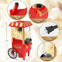 Mini kokonski stroj Old Fashion Koccorn Maker Movie Theatre Style, 1200W vrući avion Popper maker, stoltop crveni popcorn popper, za zabavu Kućni čaj, besplatna mjerna čaša